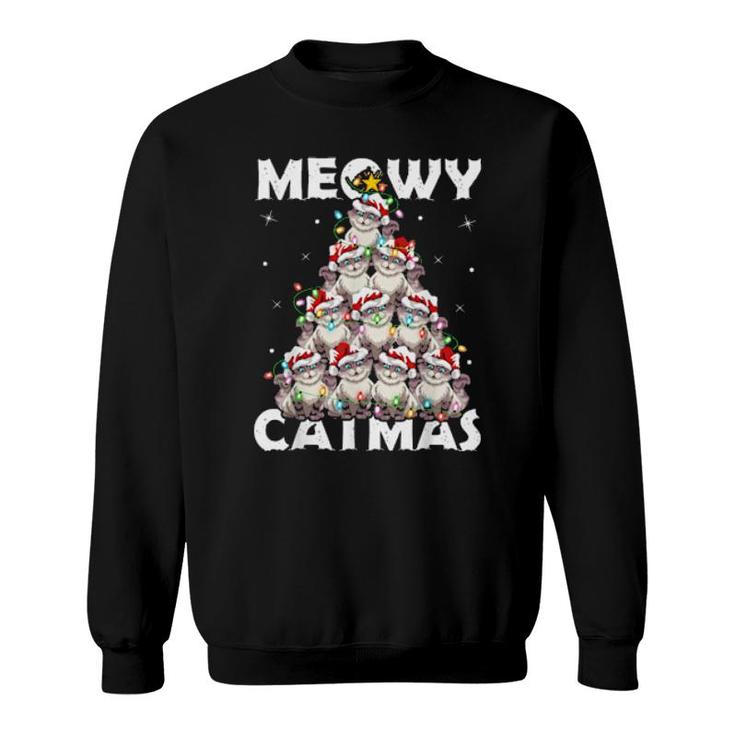 Cat Xmas Matching Meowy Catmas Cat Christmas Tree  Sweatshirt
