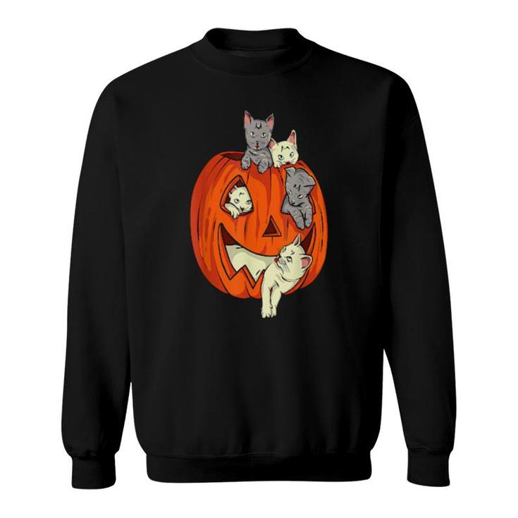 Cats Pumpkin Carved Jack O Lantern Cat Halloween Costume  Sweatshirt