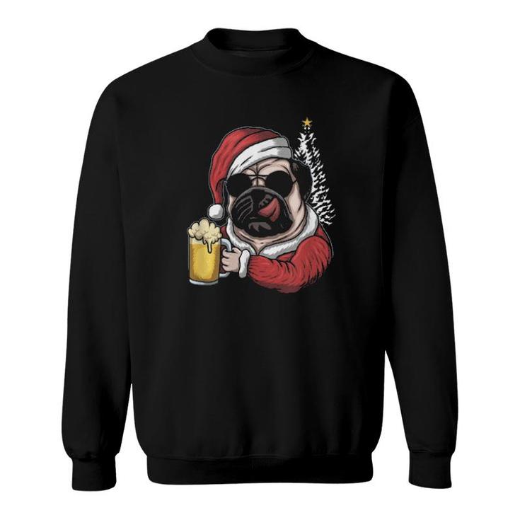 Christmas A Pitbull Dog Santa Hat And Drink Beer On Xmas Tee  Sweatshirt
