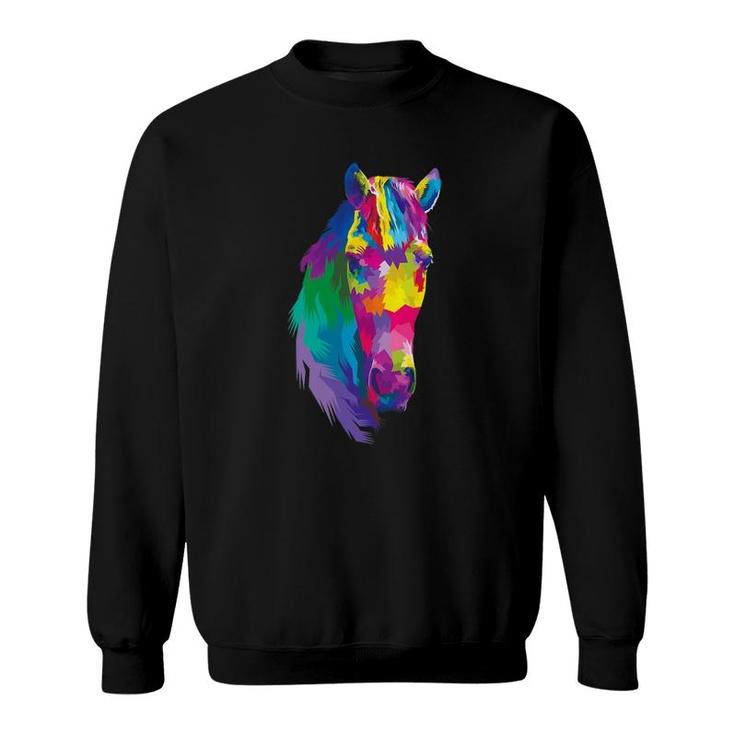 Colorful Horse's Head Polygonal Geometric Horse Horse-Loving Sweatshirt