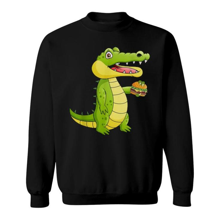 Crocodile Eat Burger, Fast Food America Usa  Sweatshirt