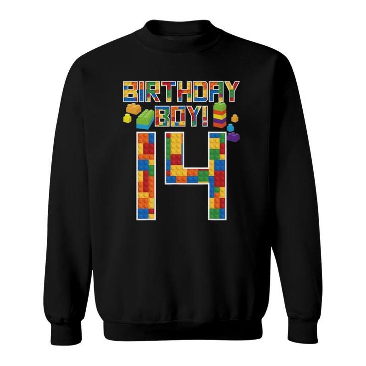 Cute 14Th Birthday Gift 14 Years Old Block Building Boy Kid Sweatshirt