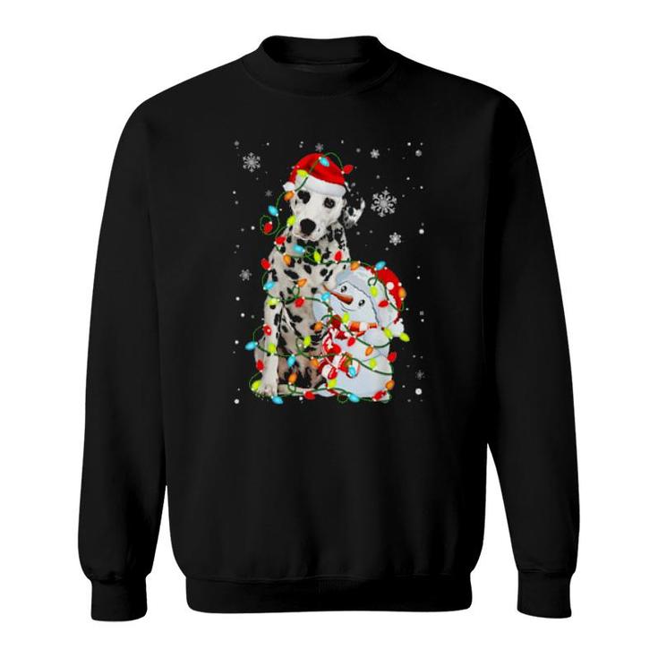 Cute Dalmatian Santa Hat Christmas Light Xmas Sweatshirt