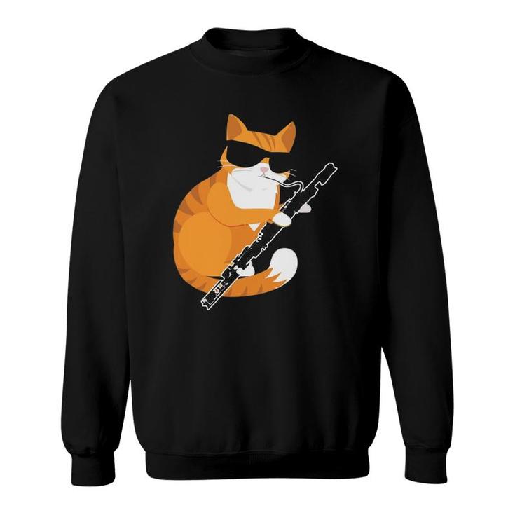 Cute Music Cat Sunglasses Musical Instrument Bassoon Player Sweatshirt