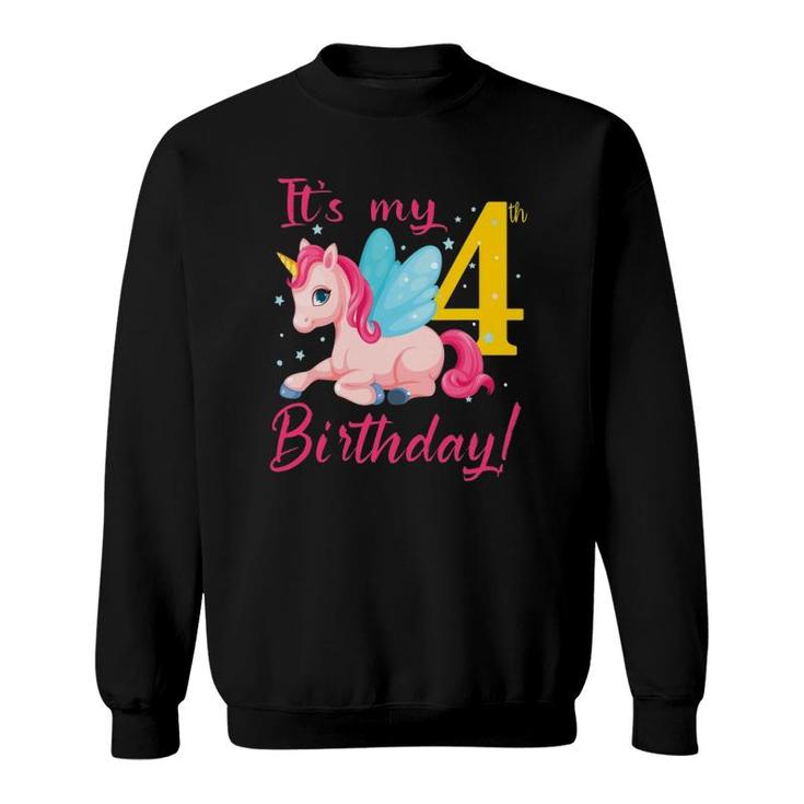 Cute Unicorn It's My 4Th Birthday For Kids Girls Sweatshirt