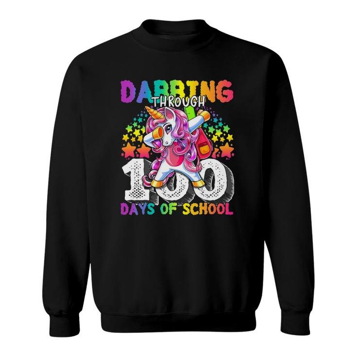 Dabbing Through 100 Days Of School Dabbing Unicorn Girls Sweatshirt