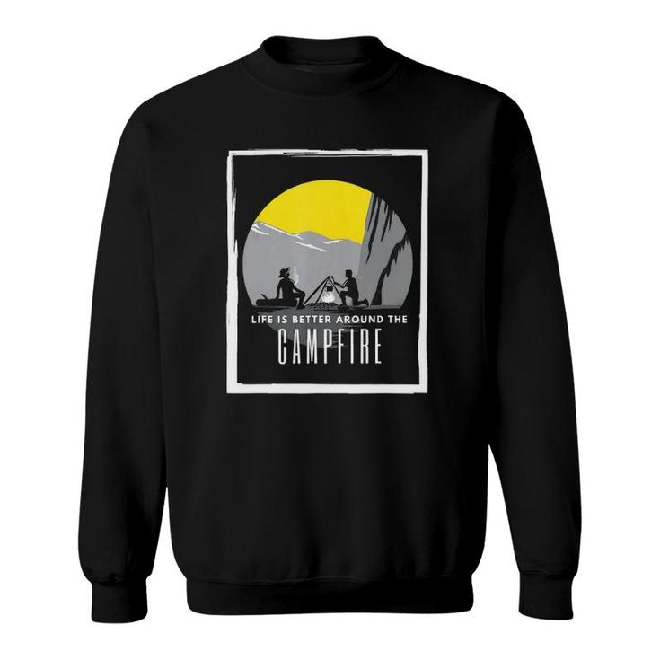 Dad And Son Outdoor Campfire On Mountain Summertime Sweatshirt