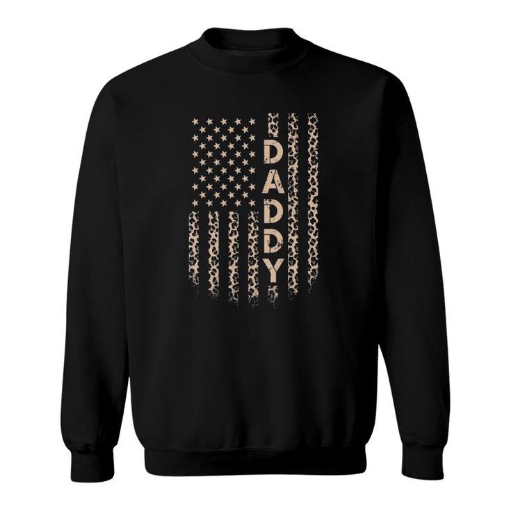 Daddy American Flag Usa Leopard Print Dad Sweatshirt