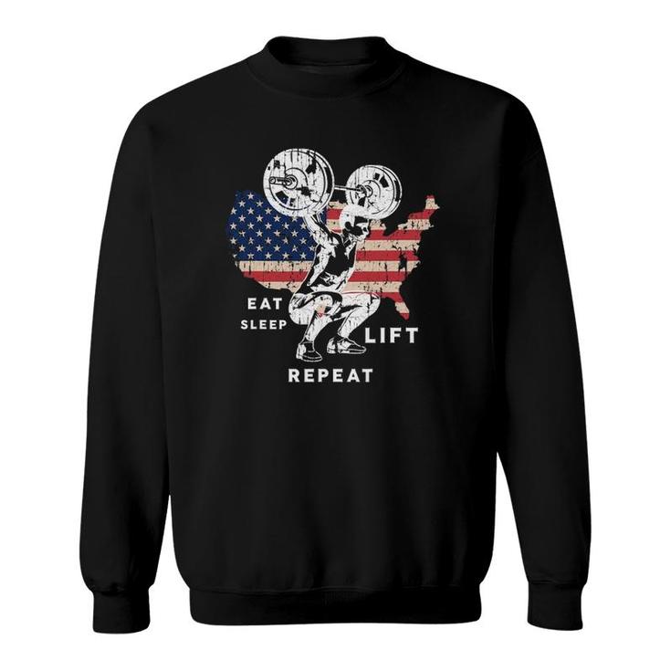 Eat Sleep Lift Repeat Gym American Workout Usa Flag Sweatshirt