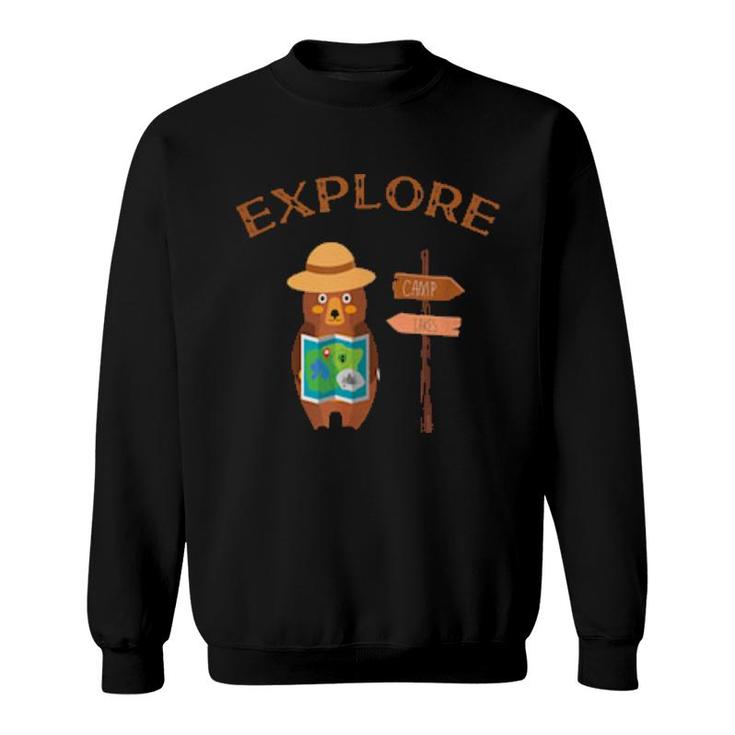 Explorer Backpacking Hiking Bear With Map,Camping And Hiking Sweatshirt