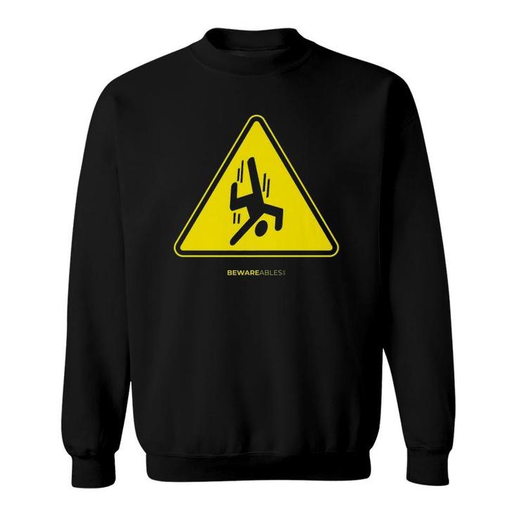 Falling Guy Funny Sign Warning Yellow Triangle  Sweatshirt