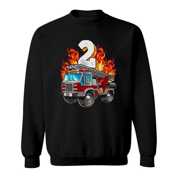 Firefighter 2Nd Birthday Fireman And Firetruck Birthday Boys Sweatshirt