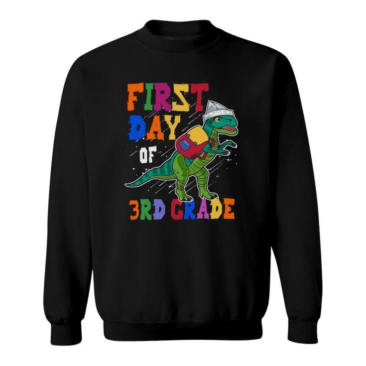 First Day Of 3Rd Graderex Dinosaur Back To School Backpack Paper Ship Sweatshirt
