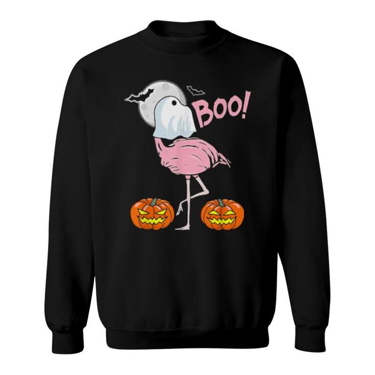 Flamingo Ghost Boo Pink Sunset Retro Halloween Bird Animal  Sweatshirt