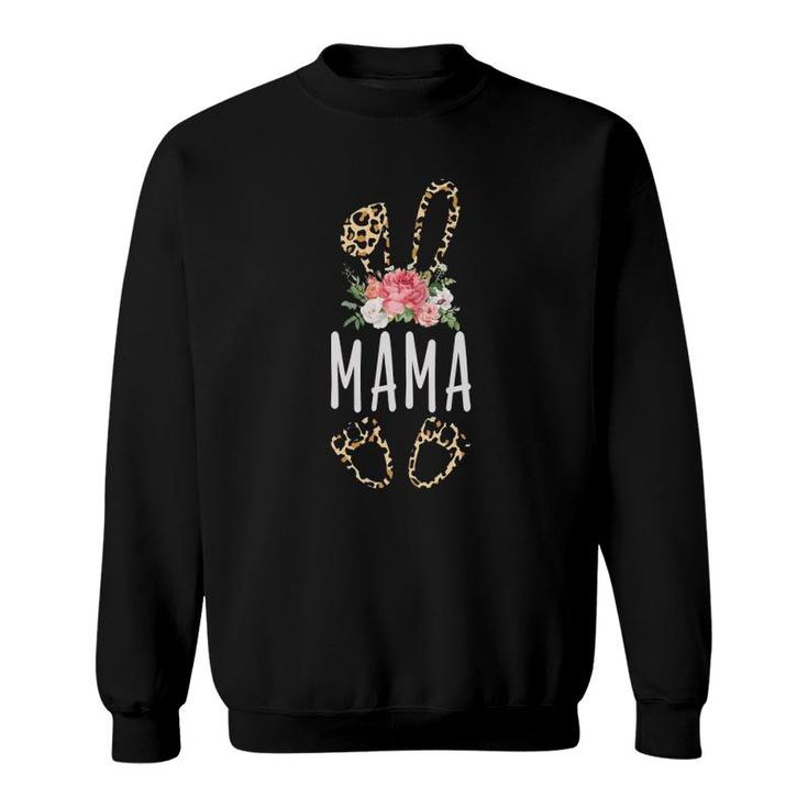 Floral Leopard Mama Bunny Gift Happy Easter Mother's Day Sweatshirt