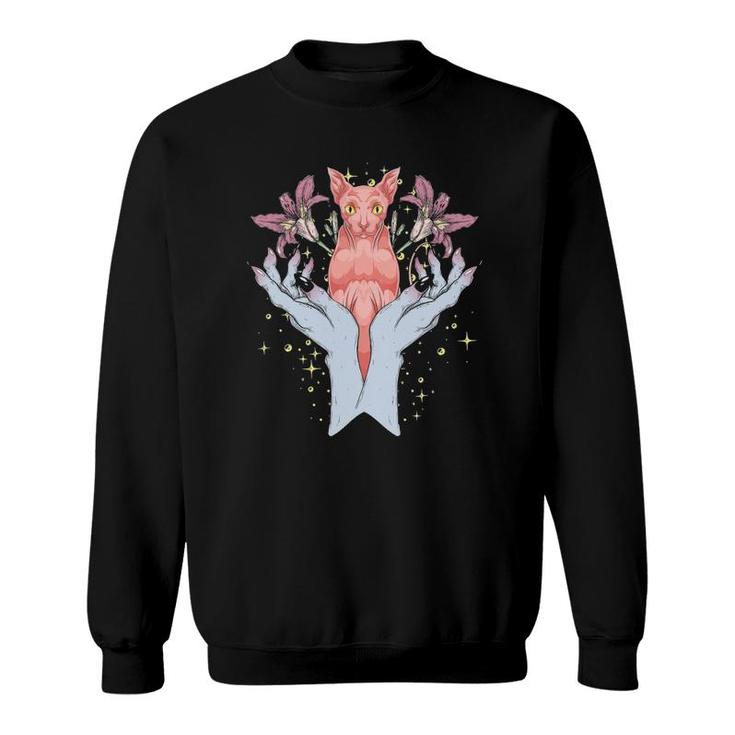 Flowers Occultism Pagan Animal Hamsa Hands Witch Sphynx Cat Sweatshirt