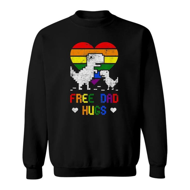 Free Dad Hugs Dinosaur Trex Dino Lgbtq Pride Rex Rainbow Sweatshirt