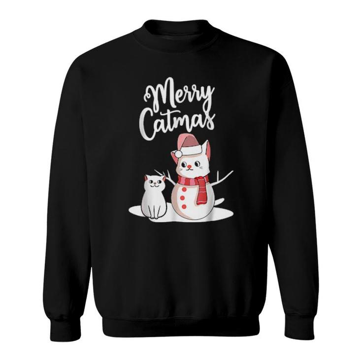 Funny Christmas Merry Catmas Cat Snowcat Snowman Cat  Sweatshirt