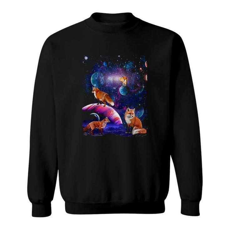 Funny Cute Red Foxs Galaxy Stars Wild Animal Universe Fox Sweatshirt