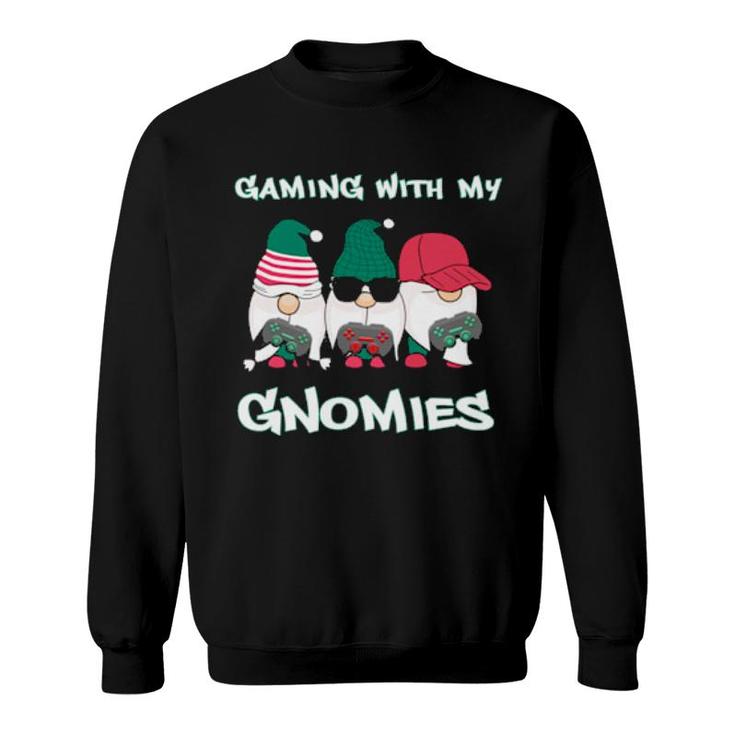 Funny Gaming With My Gnomies Christmas Gnome Video Games Sweatshirt