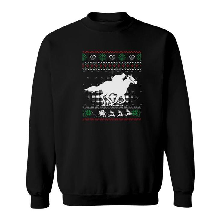 Funny Horse Racing Ugly Christmas Xmas Horse Riding Sweatshirt