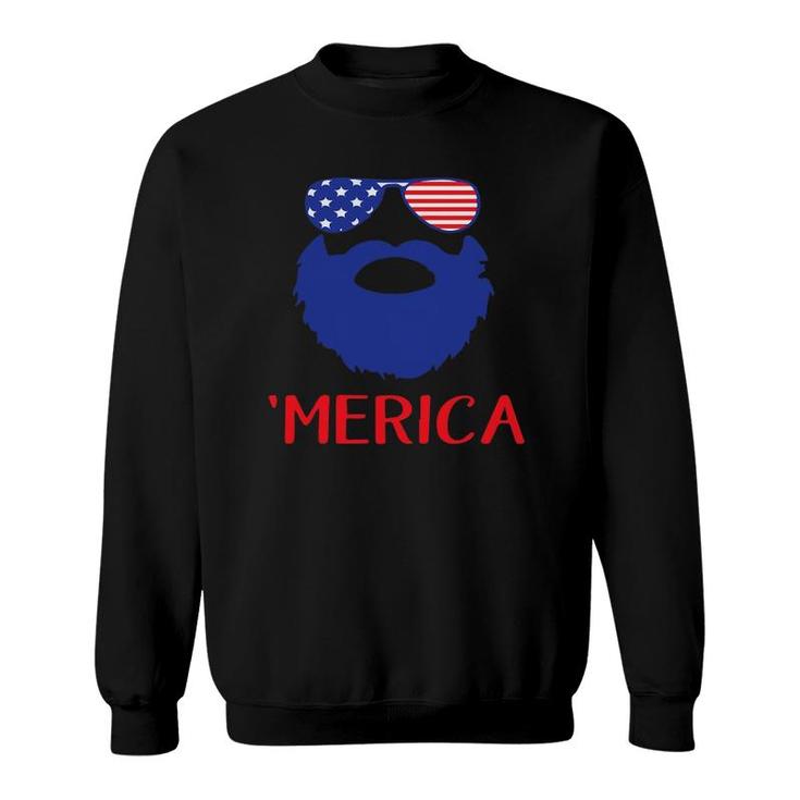 Funny Merica Beard Face And Sunglass Patriotic 4Th July Gift Sweatshirt