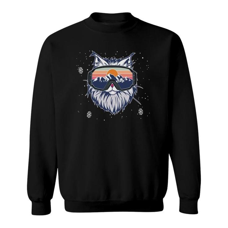 Funny Snowboarding Kitty Cat Skiing Goggles Winter Mountains  Sweatshirt