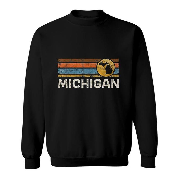 Graphic Michigan Us State Map Vintage Retro Stripes Sweatshirt