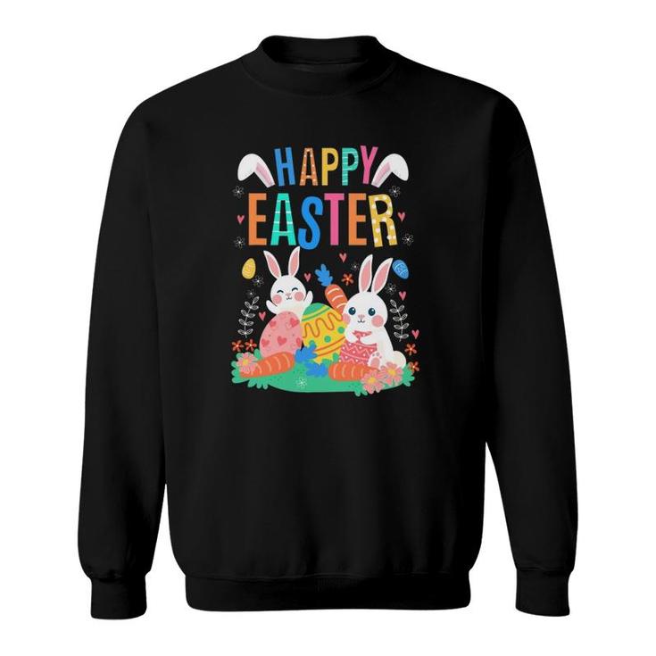 Happy Easter Day Cute Bunny With Eggs Easter Womens Girls Sweatshirt