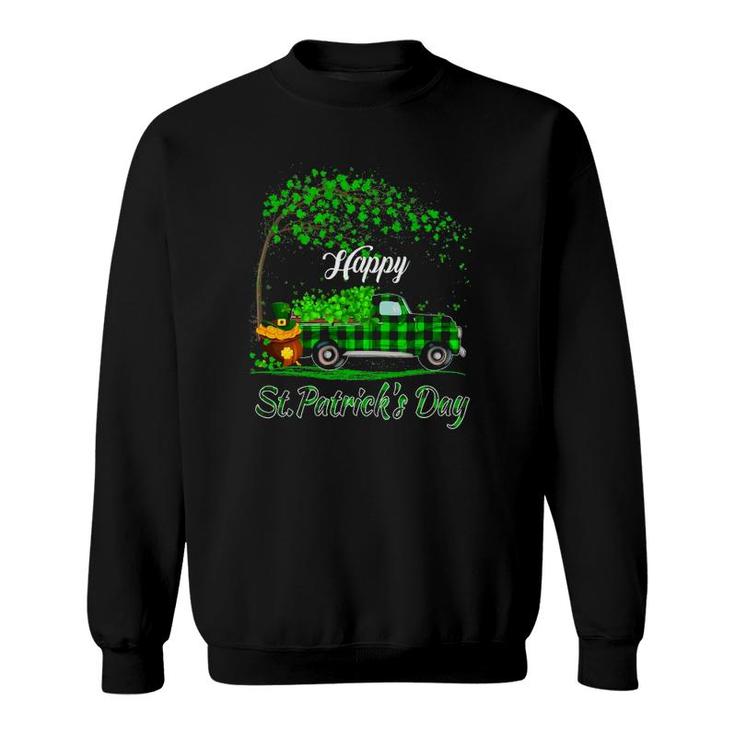 Happy St Patrick's Day Green Truck Buffalo Plaid Shamrock Sweatshirt