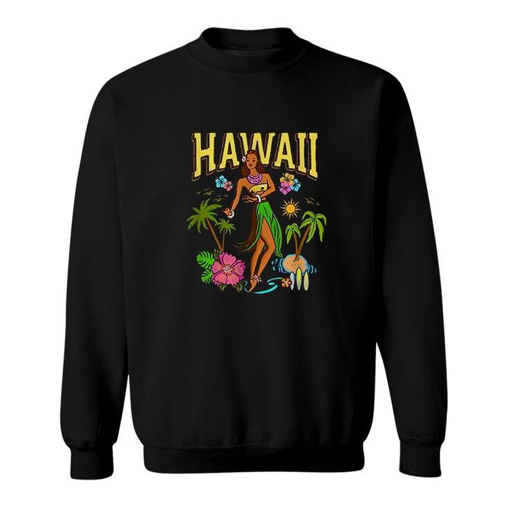 Hawaii Aloha Beach Tiki Retro Vintage Pinup Hula Girl  Sweatshirt