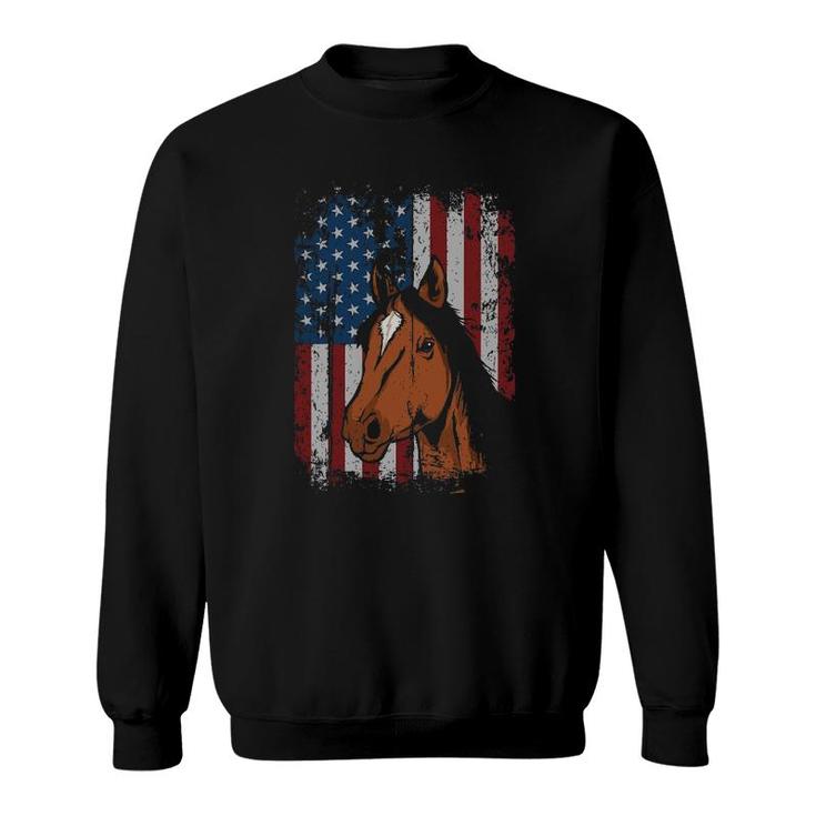 Horse American Flag Patriotic Horseback Riding Farm Gift Sweatshirt