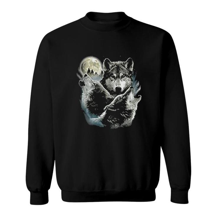 Howling Wolf Pack Wild Wilderness Animals Nature Moon Sweatshirt