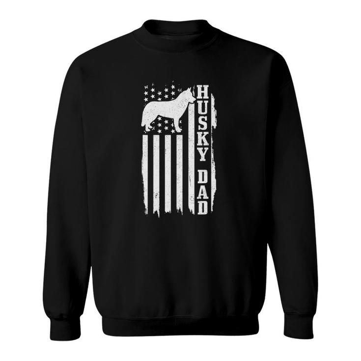 Husky Dad Vintage American Flag Patriotic Husky Dog Sweatshirt