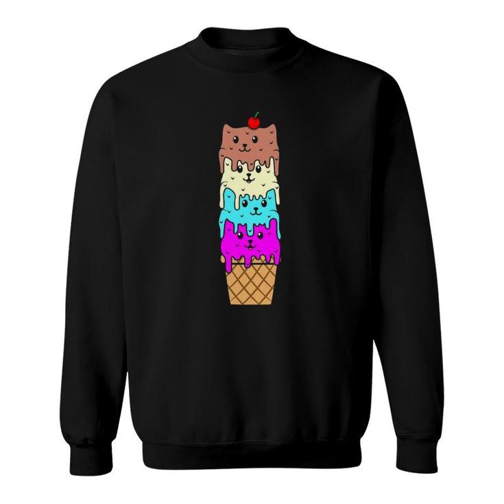 Ice Cream Cat Cone Funny Summer Boys Girls Graphic Sweatshirt