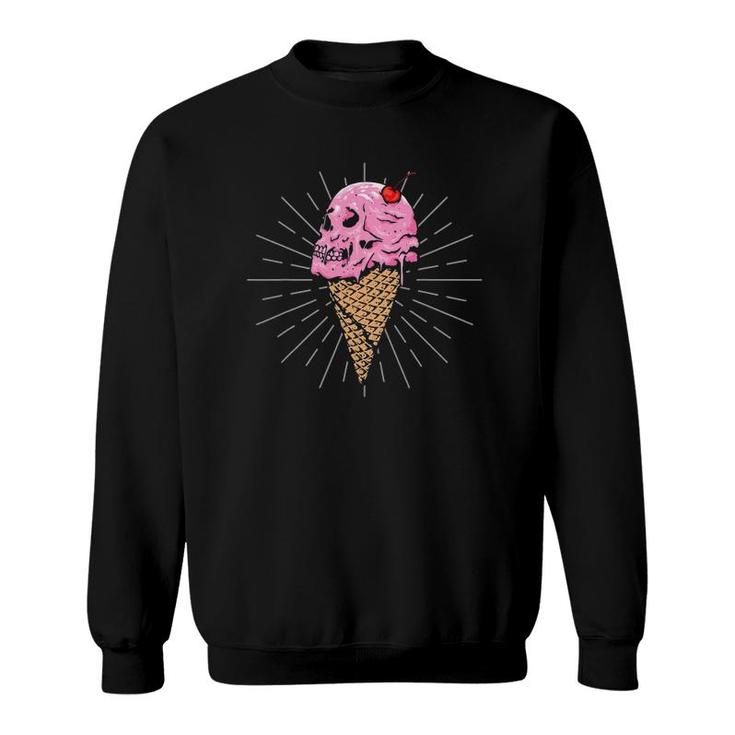 Ice Cream Cone Skull Cherry Aesthetic Dessert Lovers Sweatshirt