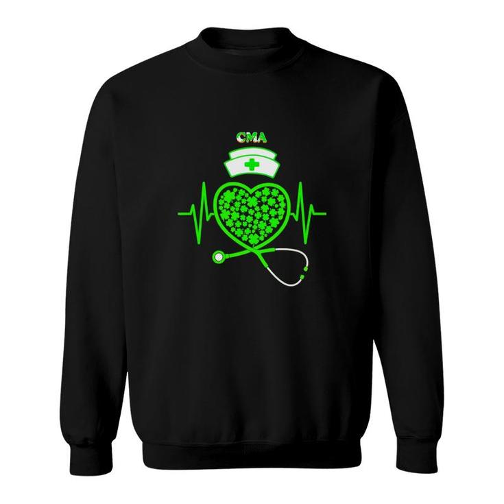 Irish Cma Shamrock Heart Stethoscope St Pattys Day Proud Nursing Job Title Sweatshirt