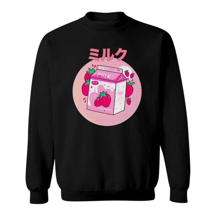 Japanese Kawaii Strawberry Retro 90S Milk Shake Carton Funny Sweatshirt