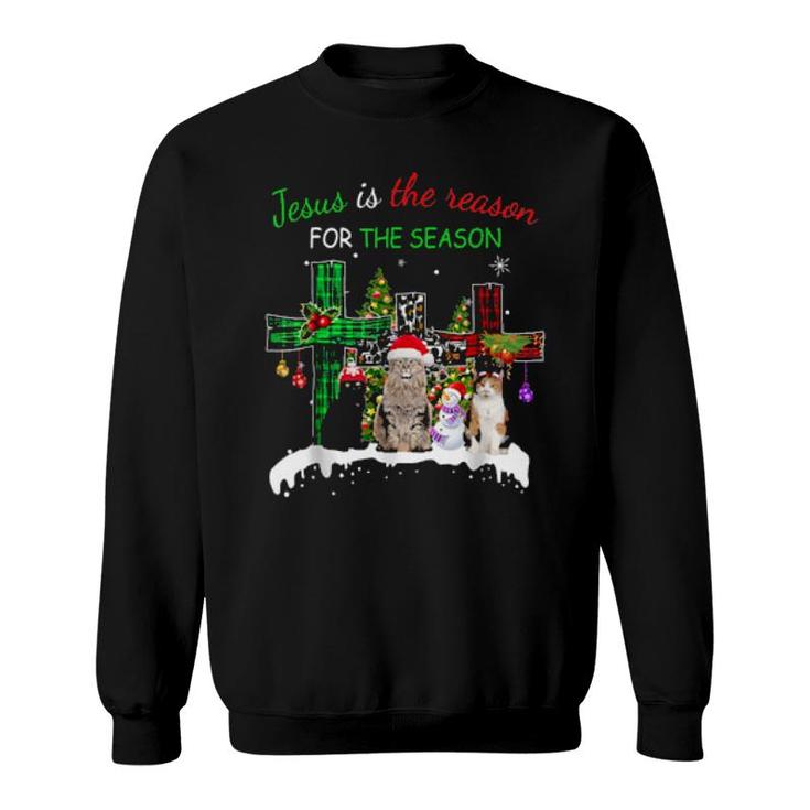 Jesus Is The Reason For Season Christmas Cat Jesus Christmas  Sweatshirt
