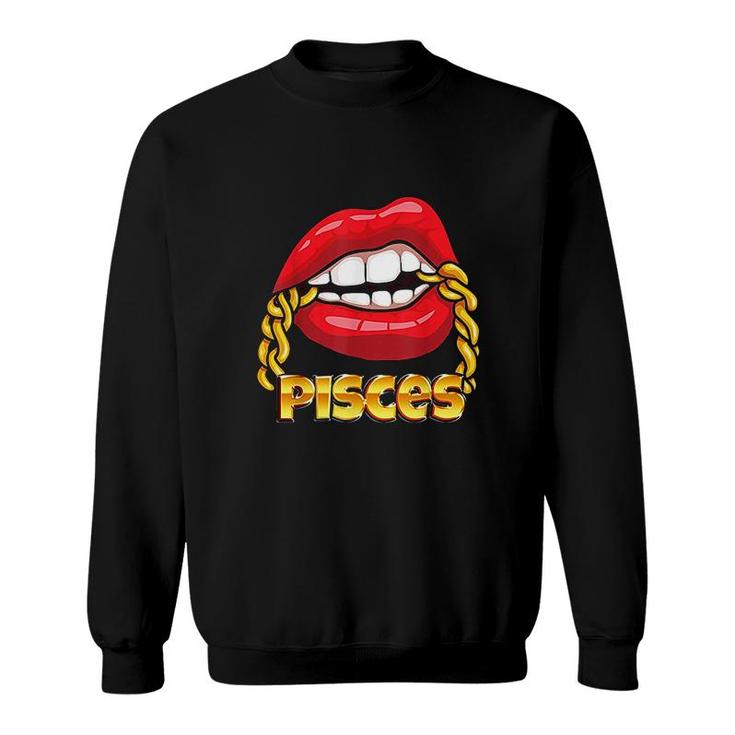 Juicy Lips Gold Chain Pisces Zodiac Sign Sweatshirt