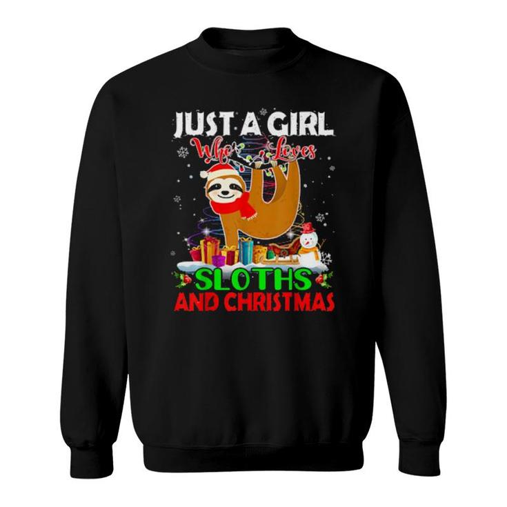 Just A Girl Who Love Sloths & Christmas Sloths Santa Light  Sweatshirt