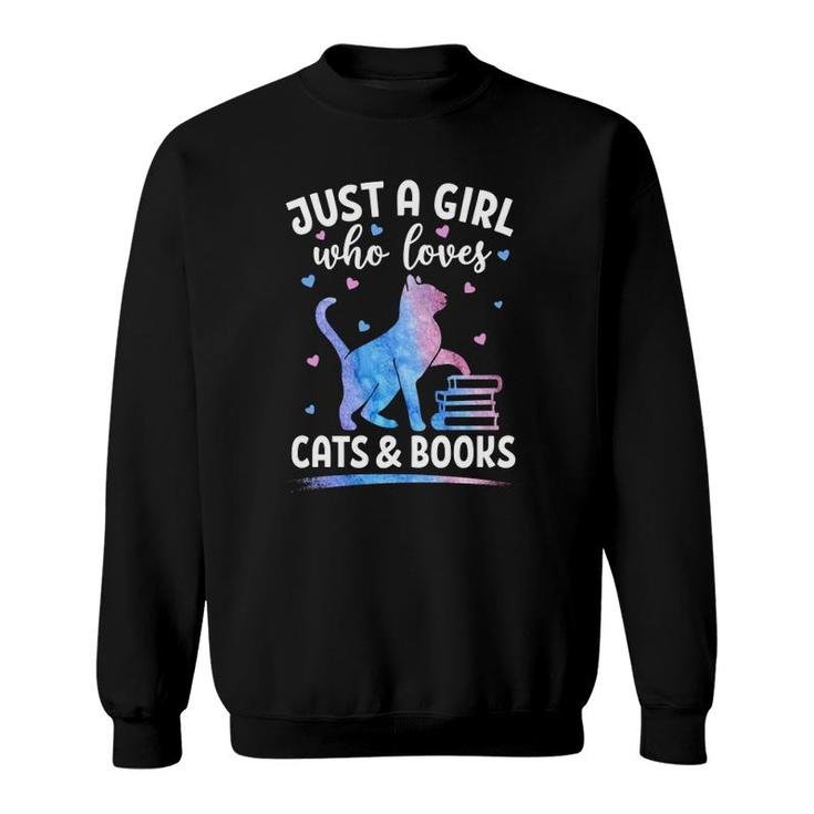 Just A Girl Who Loves Cats & Books Watercolor Cat Book Lover  Sweatshirt