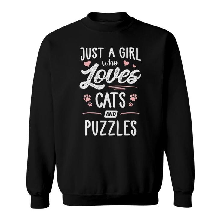 Just A Girl Who Loves Cats And Puzzles Gift Cat Lover Sweatshirt