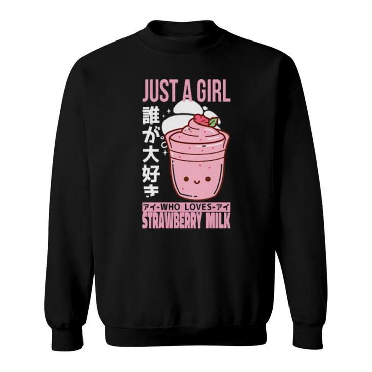 Just A Girl Who Loves Strawberry Milk Shake Carton Kawaii Sweatshirt