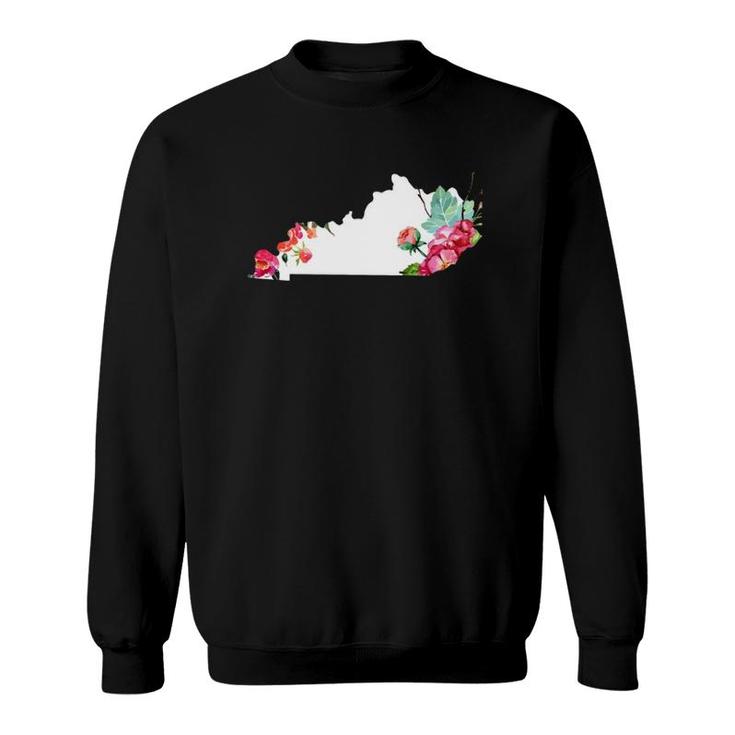 Kentucky Vintage Rose State Map Pride Patriotic Floral  Sweatshirt
