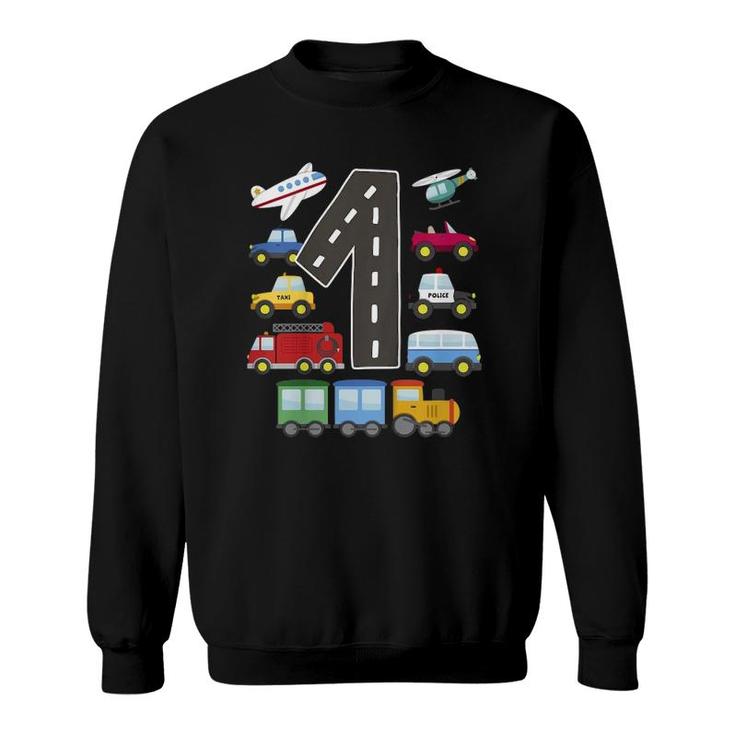 Kids 1 Year Old Transportation Birthday Car Train Plane 1St Gift Sweatshirt