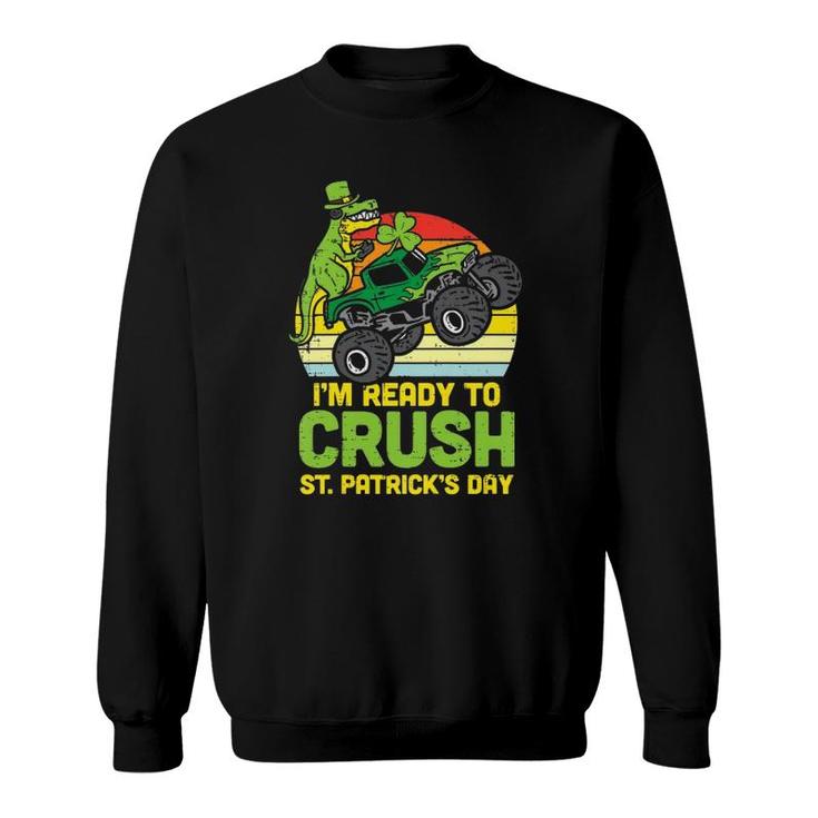 Kids Dino Monster Truck Ready Crush St Patrick's Day Toddler Boys Sweatshirt