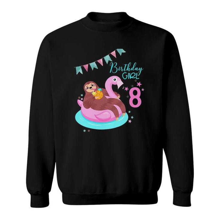 Kids Girls Sloth Birthday Flamingo Pineapple 8Th Sweatshirt