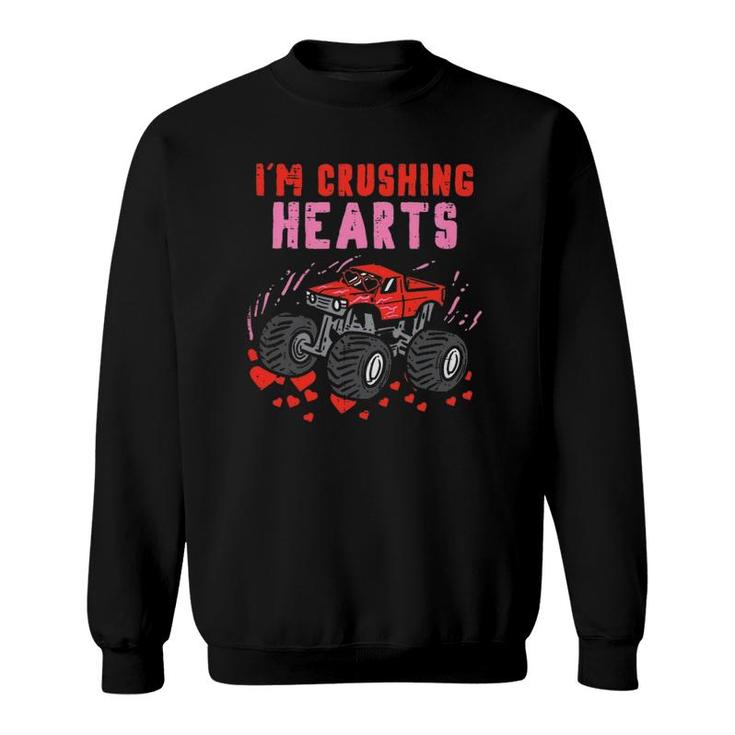 Kids I Crush Hearts Monster Truck Toddler Boys Valentines Sweatshirt