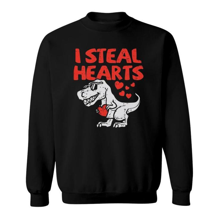 Kids I Steal Hearts Trex Dino Baby Boy Valentine's Day Toddler Sweatshirt